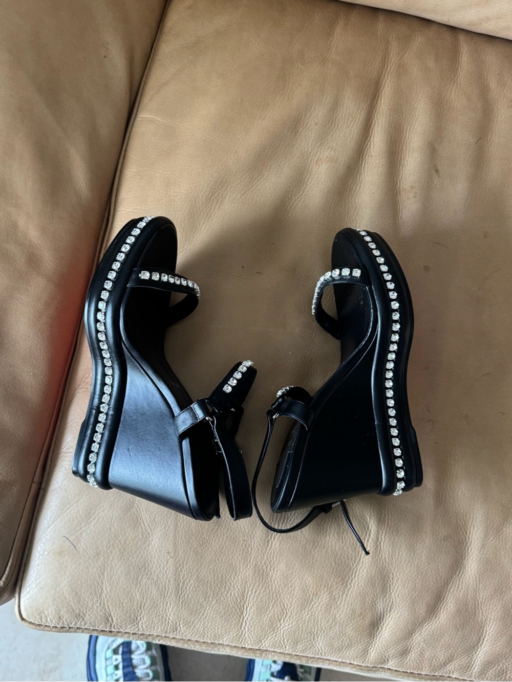 Christian Louboutin Black Leather Sandals with Crystal Trim - Picture 5 of 10